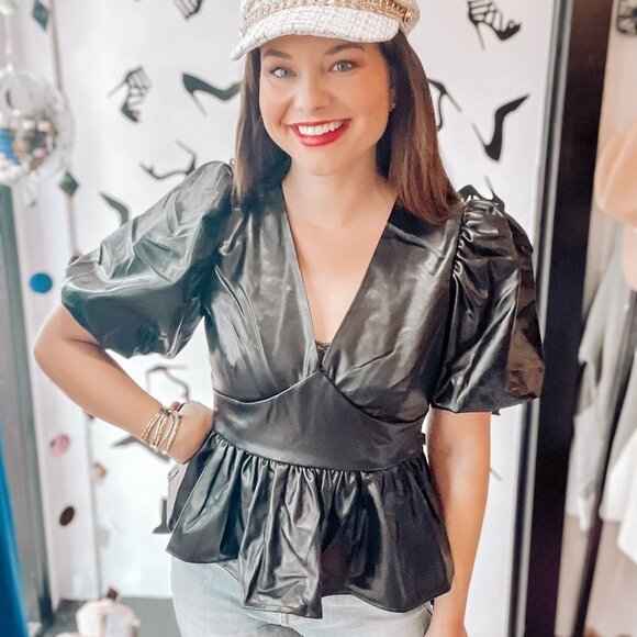 Leather Peplum Top - Picture 2 of 3